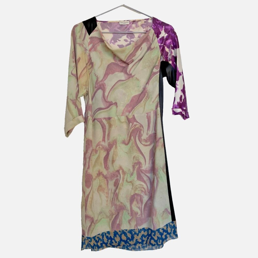 DRIES VAN NOTEN silk dress cream purple size 36 (small)